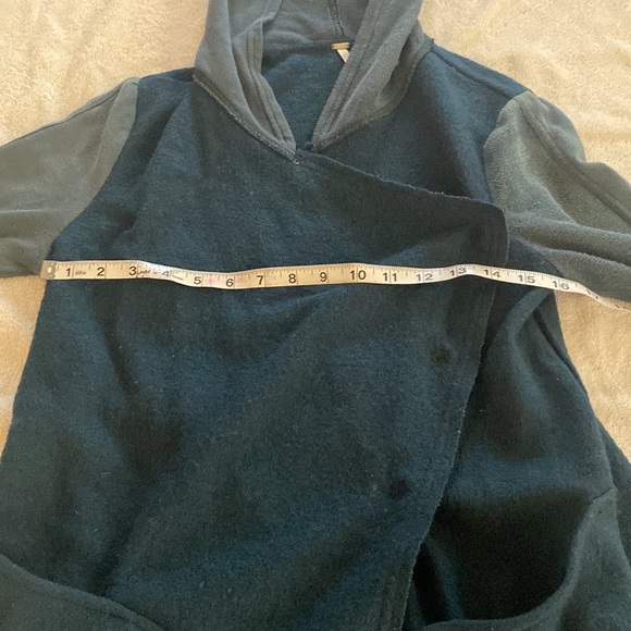 Free People teal wool blended waterfall wrap hoodie zippered front chic jacket - Picture 16 of 16